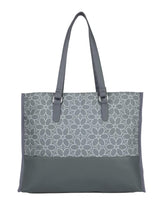 PRIMROSE Floral Pattern Canvas Tote Bag, Grey and White, Double Handle Shoulder Straps